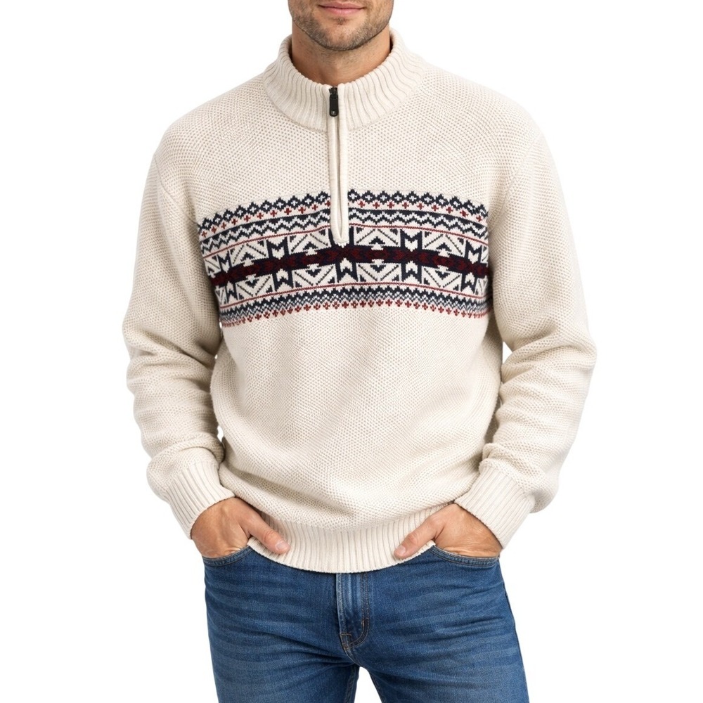 Izod Mens Sweater‎ XL Ivory Fair Isle Nordic Heritage Preppy Scandi Winter Ski